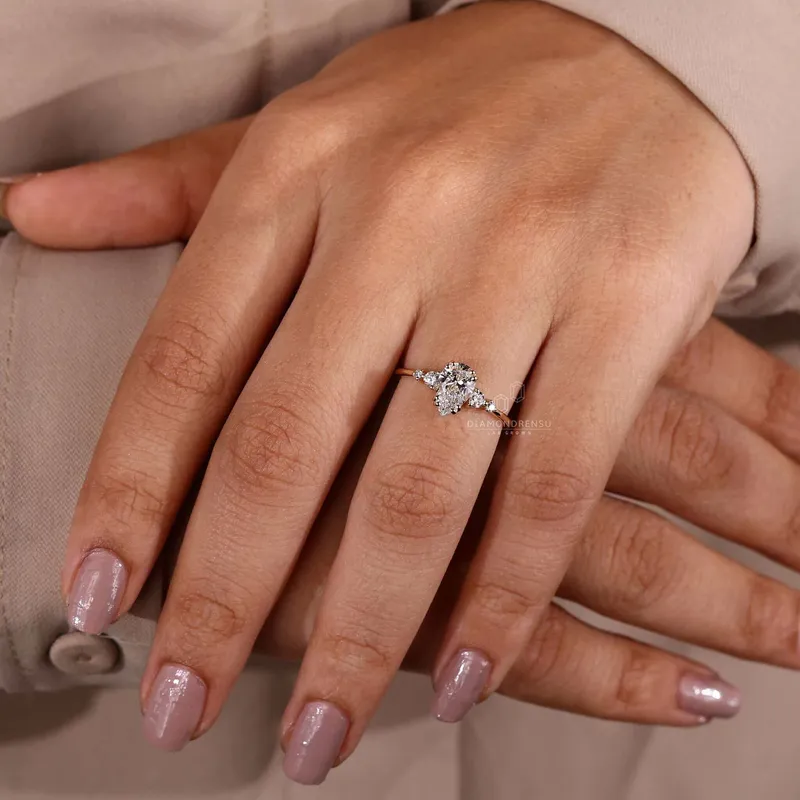 Pear Cut Lab Grown Diamond Five Stone Engagement Ring vy 7