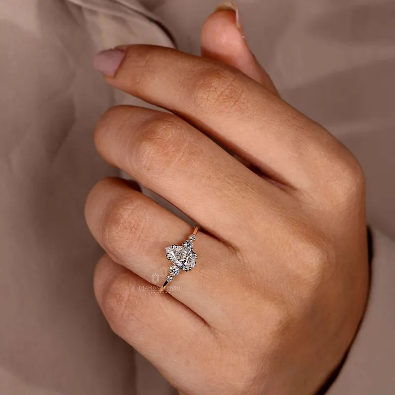 Pear Cut Lab Grown Diamond Five Stone Engagement Ring vy 8