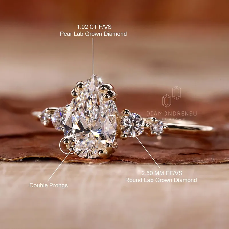 Pear Cut Lab Grown Diamond Five Stone Engagement Ring vy 9