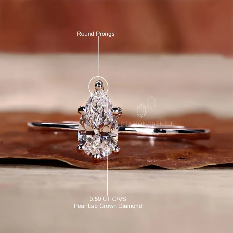 Pear Cut Lab Grown Diamond Solitaire Engagement Ring view 9