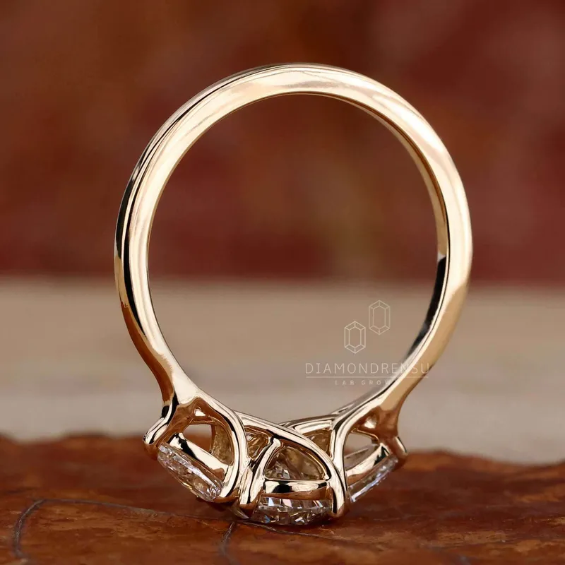 Pear Cut Three Stone Lab Grown Diamond Engagement Ring vy 6