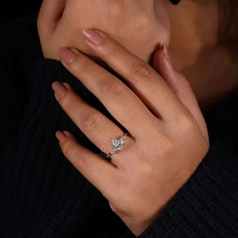 Pear Cut Three Stone Lab Grown Diamond Engagement Ring vy 4