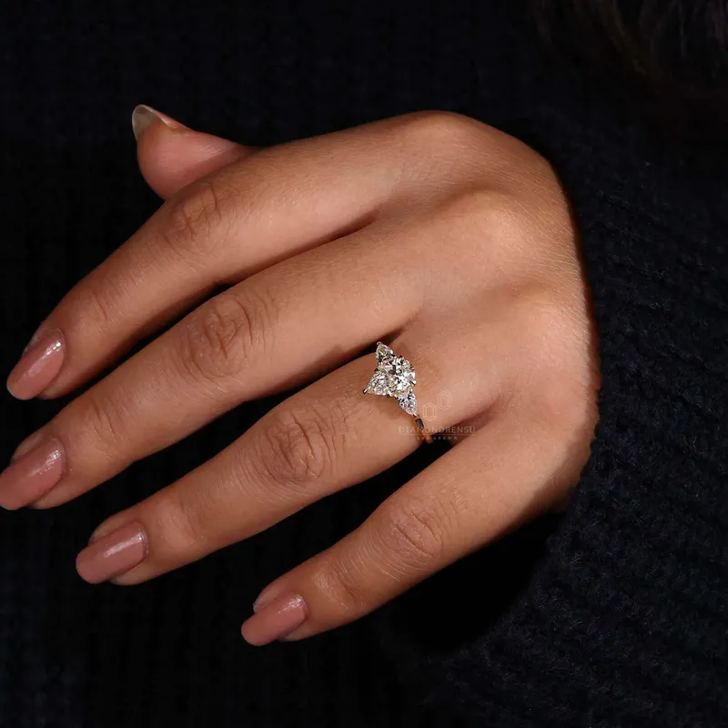 Pear Cut Three Stone Lab Grown Diamond Engagement Ring vy 2