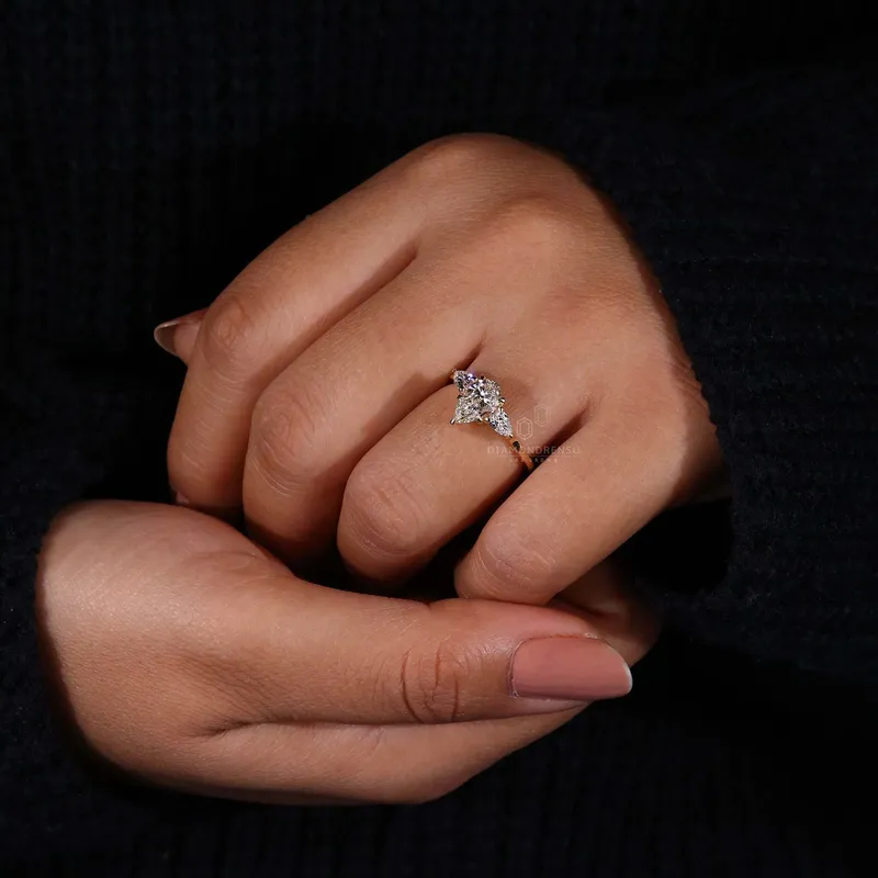 Pear Cut Three Stone Lab Grown Diamond Engagement Ring vy 7