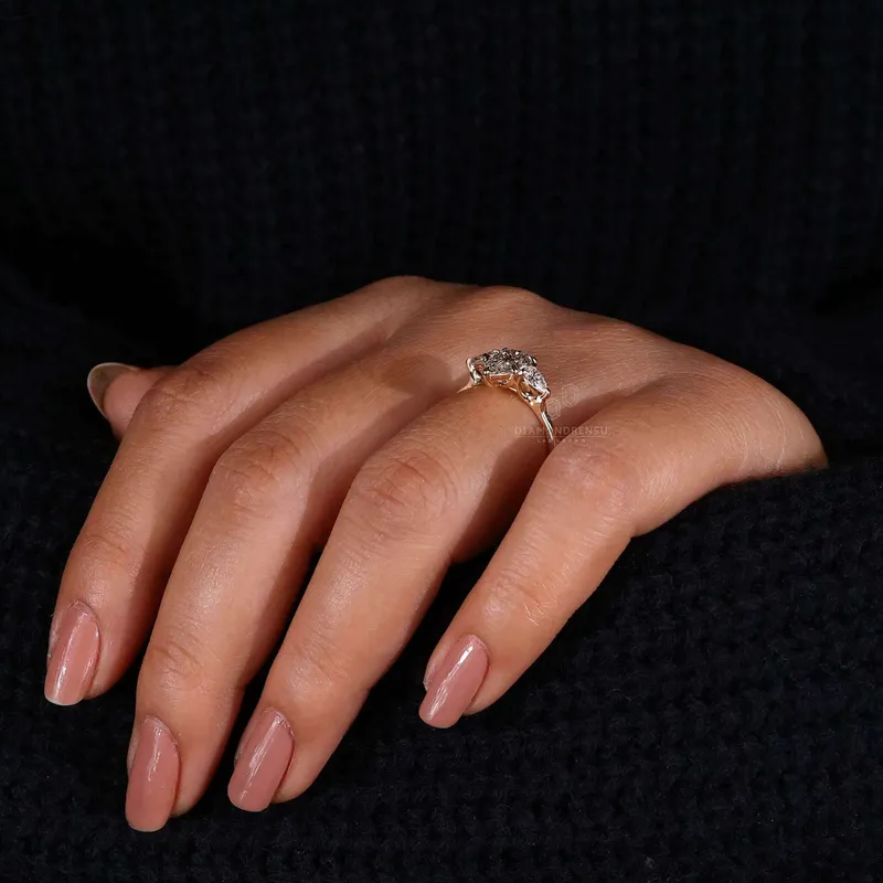 Pear Cut Three Stone Lab Grown Diamond Engagement Ring vy 8