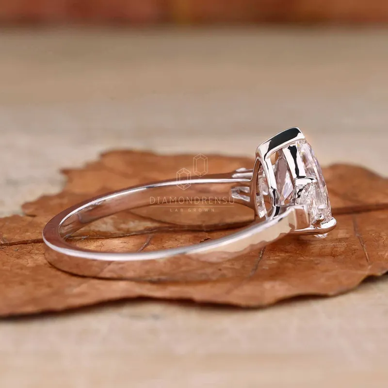 Pear Shaped Lab Grown Diamond Three Stones Engagement Ring vy 3