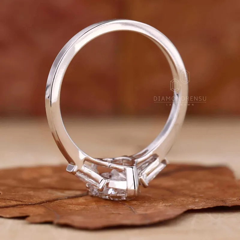 Pear Shaped Lab Grown Diamond Three Stones Engagement Ring vy 5