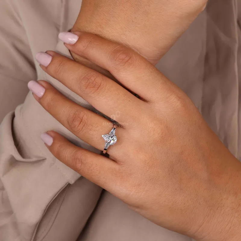 Pear Shaped Lab Grown Diamond Three Stones Engagement Ring vy 6