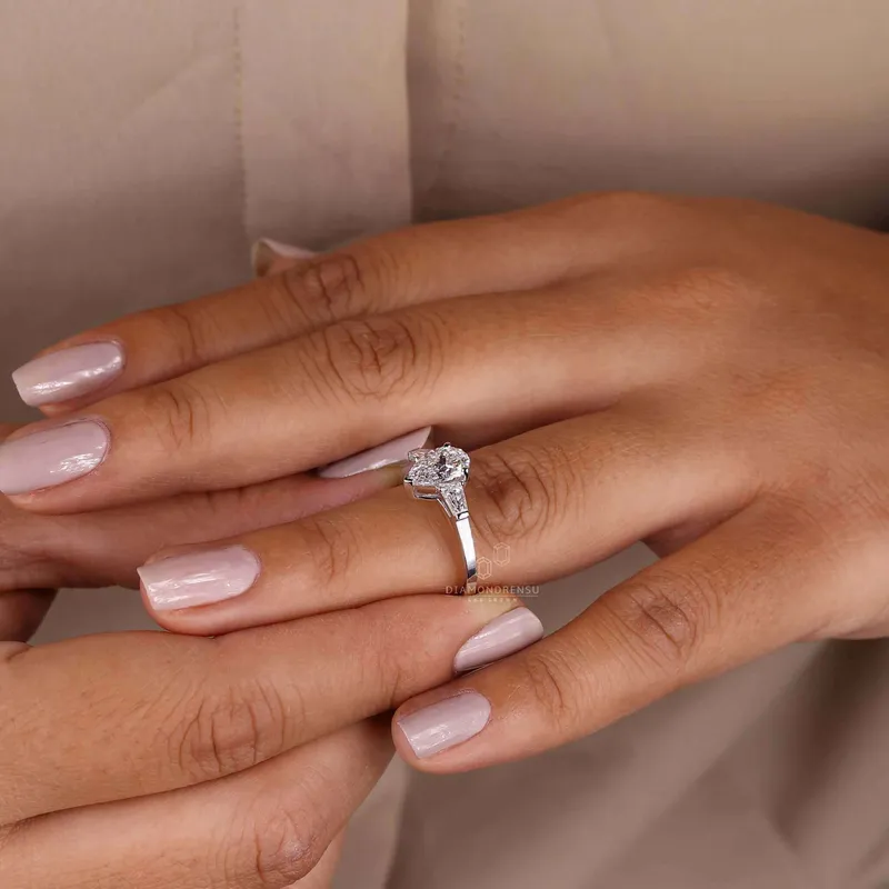 Pear Shaped Lab Grown Diamond Three Stones Engagement Ring vy 7