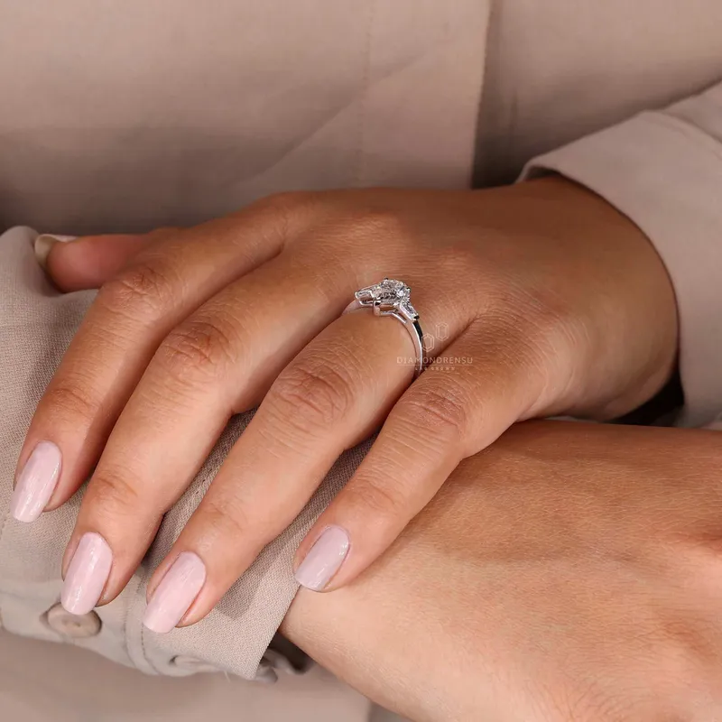 Pear Shaped Lab Grown Diamond Three Stones Engagement Ring vy 8