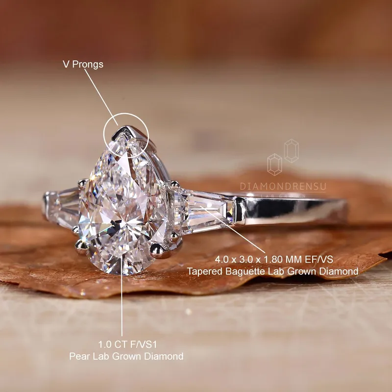 Pear Shaped Lab Grown Diamond Three Stones Engagement Ring vy 9