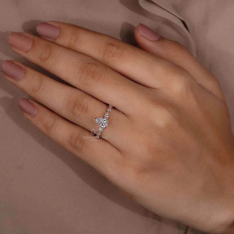 Pear Shaped Lab Grown Diamond Vintage Style Engagement Ring view 3