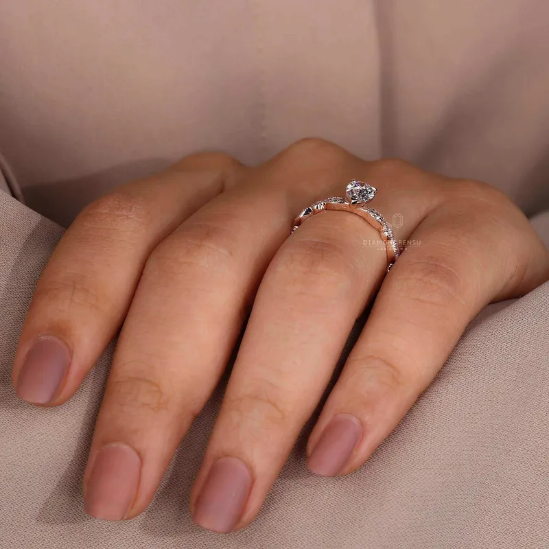 Pear Shaped Lab Grown Diamond Vintage Style Engagement Ring view 7
