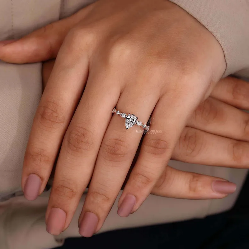 Pear Shaped Lab Grown Diamond Vintage Style Engagement Ring view 5