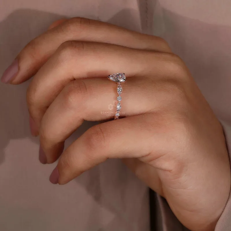 Pear Shaped Lab Grown Diamond Vintage Style Engagement Ring view 8