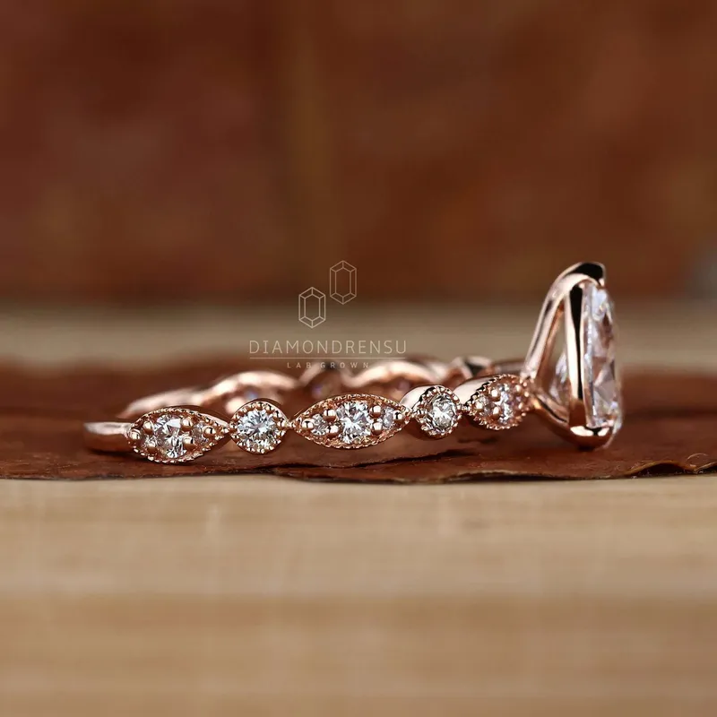Pear Shaped Lab Grown Diamond Vintage Style Engagement Ring view 4