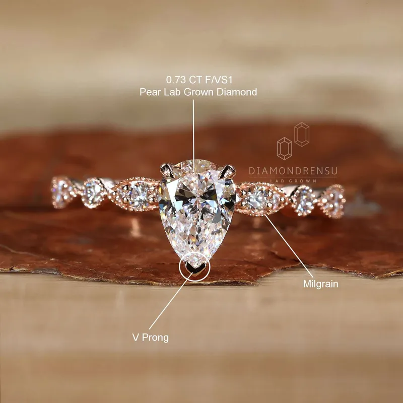 Pear Shaped Lab Grown Diamond Vintage Style Engagement Ring view 9