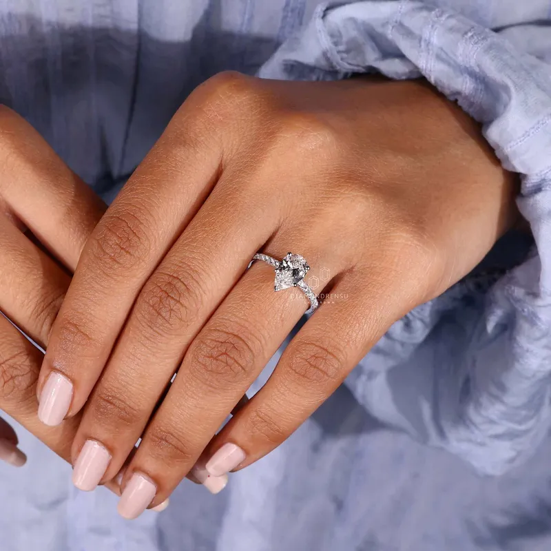 Pear Shaped Lab Grown Diamond, Pave Engagement Ring vy 2
