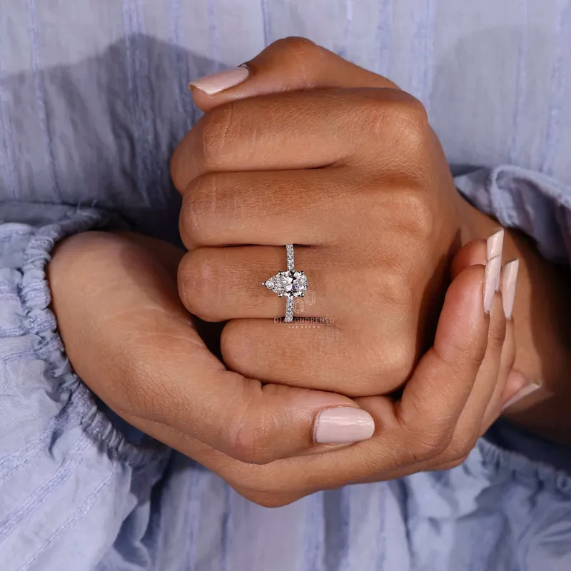 Pear Shaped Lab Grown Diamond, Pave Engagement Ring vy 4