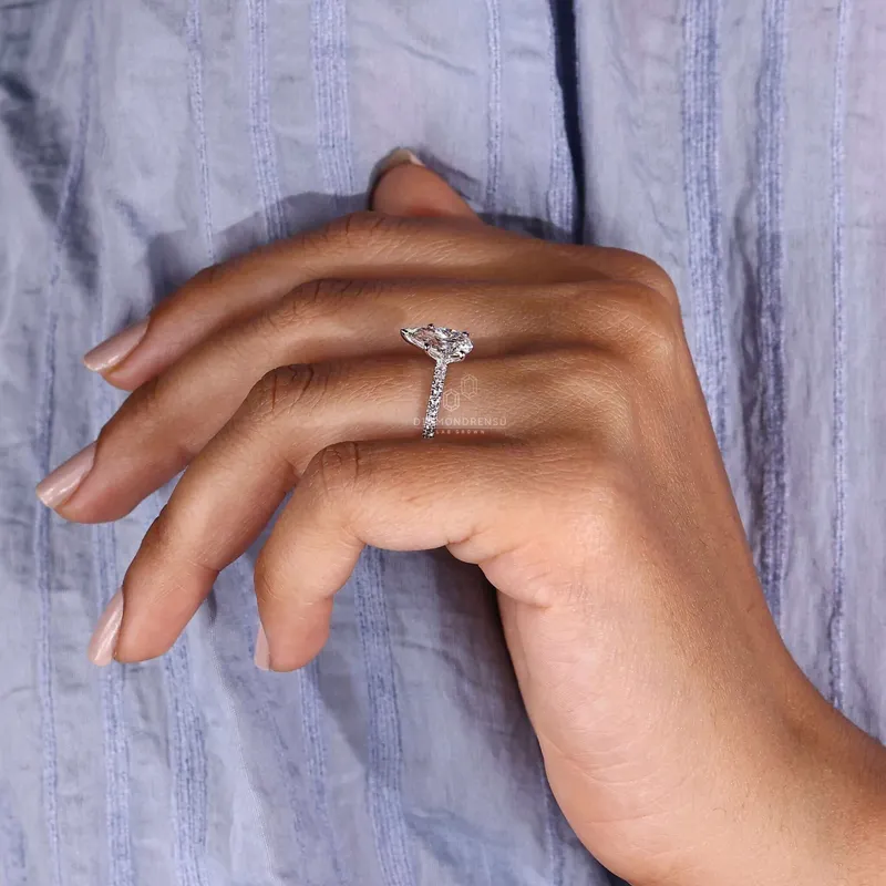Pear Shaped Lab Grown Diamond, Pave Engagement Ring vy 8