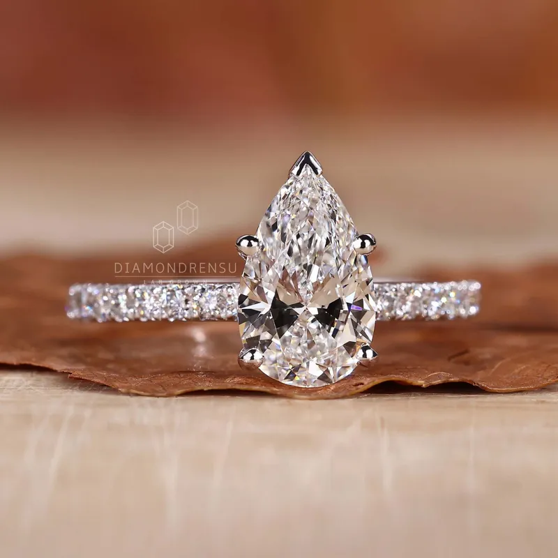 Pear Shaped Lab Grown Diamond, Pave Engagement Ring vy 5