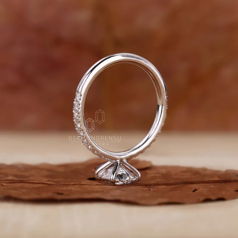 Pear Shaped Lab Grown Diamond, Pave Engagement Ring vy 3