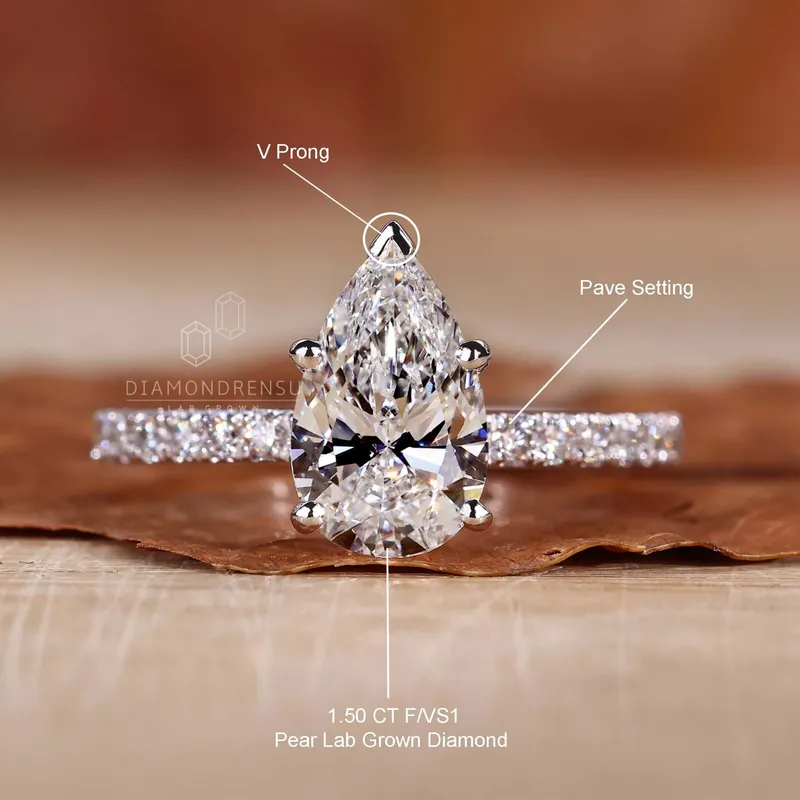 Pear Shaped Lab Grown Diamond, Pave Engagement Ring vy 9