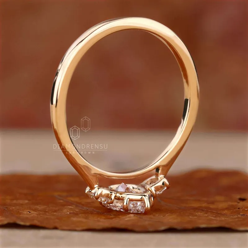 Pear and Round Three Stone Lab Grown Diamond Engagement Ring vy 3