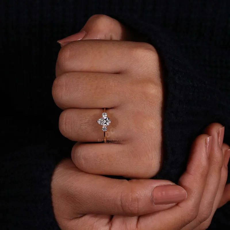 Pear and Round Three Stone Lab Grown Diamond Engagement Ring vy 2