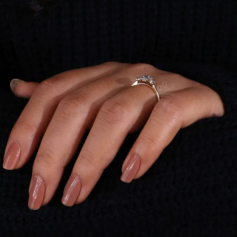 Pear and Round Three Stone Lab Grown Diamond Engagement Ring vy 8