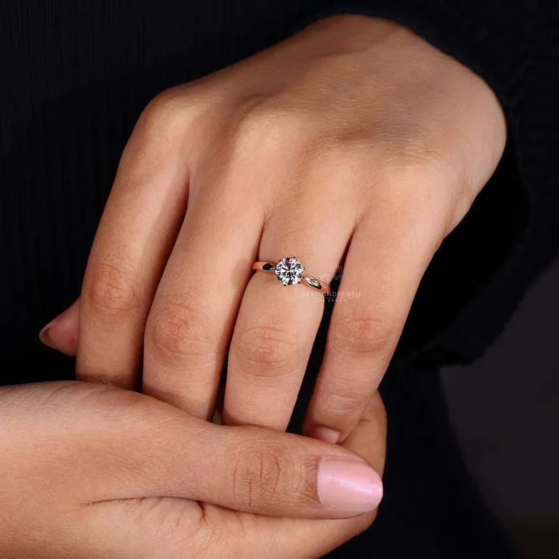 Pinched Band Round Lab Grown Diamond Solitaire Engagement Ring view 4