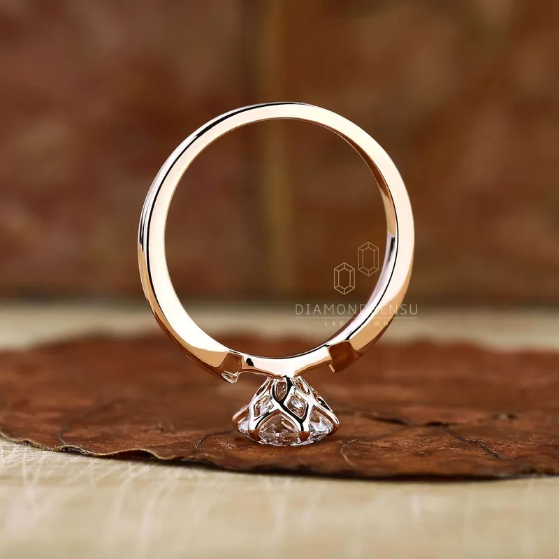 Pinched Band Round Lab Grown Diamond Solitaire Engagement Ring view 7