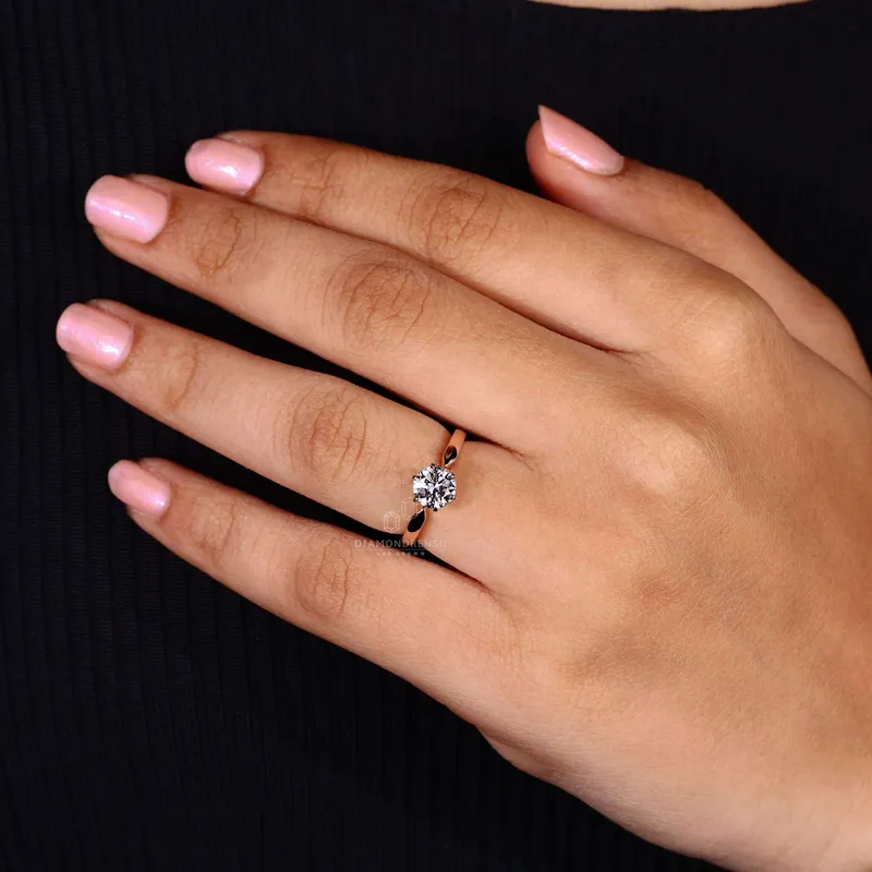 Pinched Band Round Lab Grown Diamond Solitaire Engagement Ring view 8