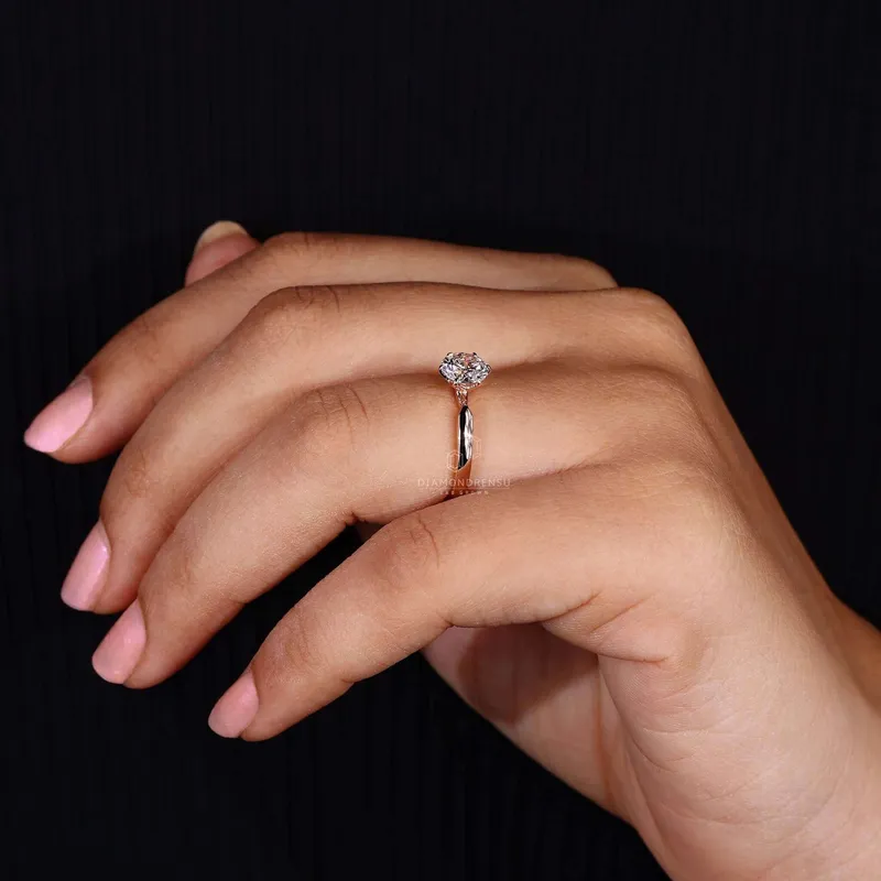Pinched Band Round Lab Grown Diamond Solitaire Engagement Ring view 2