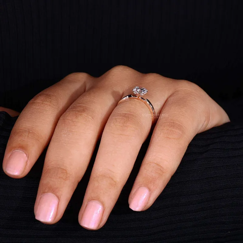 Pinched Band Round Lab Grown Diamond Solitaire Engagement Ring view 3