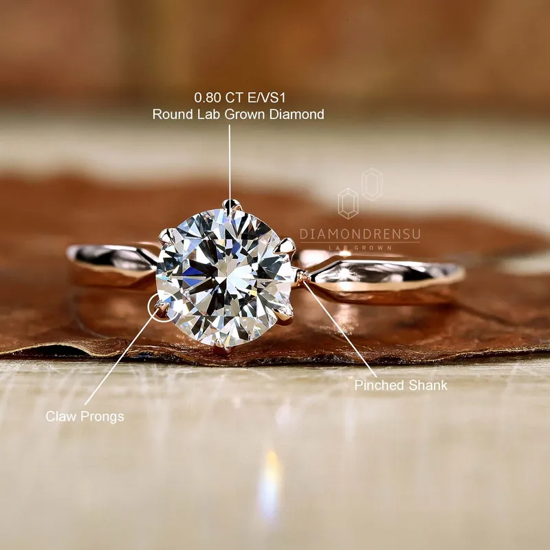 Pinched Band Round Lab Grown Diamond Solitaire Engagement Ring view 9