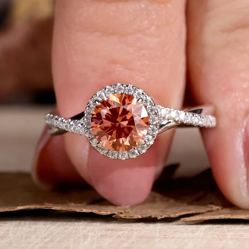 Pink Lab Grown Diamond Ring, 0.81 CT Round Pink Lab Grown Diamond Engagement Ring pink round cut engagement ring