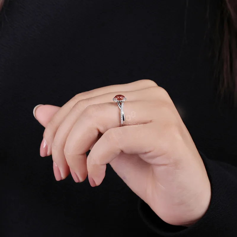 Pink Lab Grown Diamond Ring, 0.81 CT Round Pink Lab Grown Diamond Engagement Ring view 9