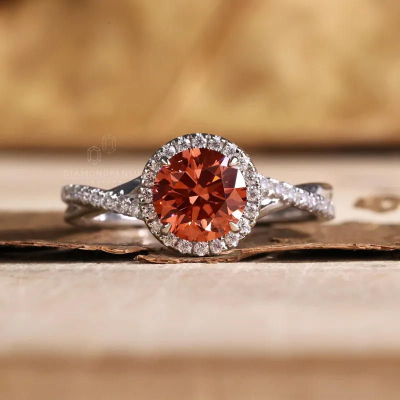 Pink Lab Grown Diamond Ring, 0.81 CT Round Pink Lab Grown Diamond Engagement Ring view 4
