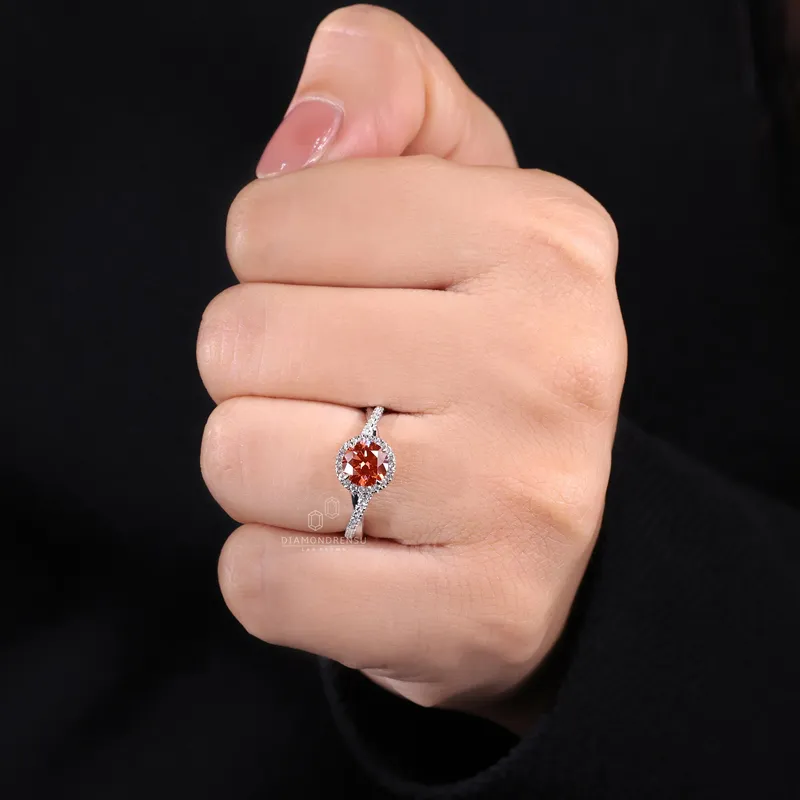 Pink Lab Grown Diamond Ring, 0.81 CT Round Pink Lab Grown Diamond Engagement Ring view 7