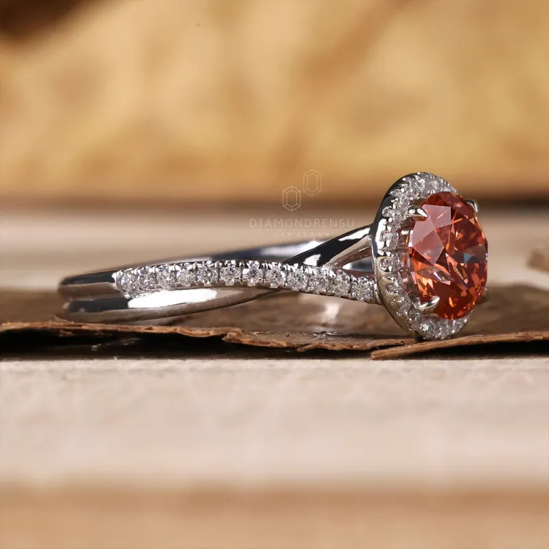Pink Lab Grown Diamond Ring, 0.81 CT Round Pink Lab Grown Diamond Engagement Ring view 5