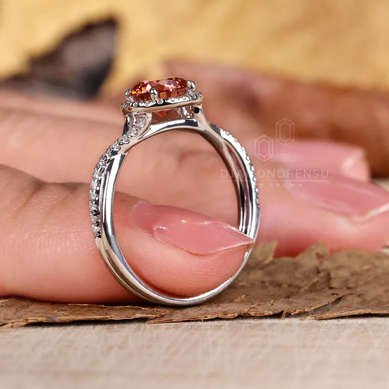 Pink Lab Grown Diamond Ring, 0.81 CT Round Pink Lab Grown Diamond Engagement Ring view 3