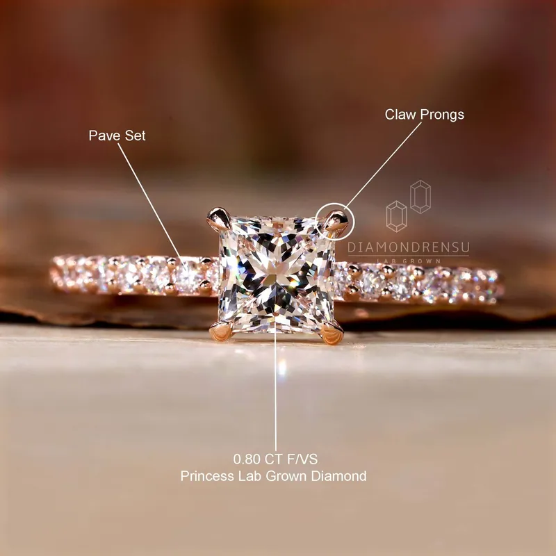 Princess Cut Diamond Engagement Ring, Lab Created Diamond Ring vy 9