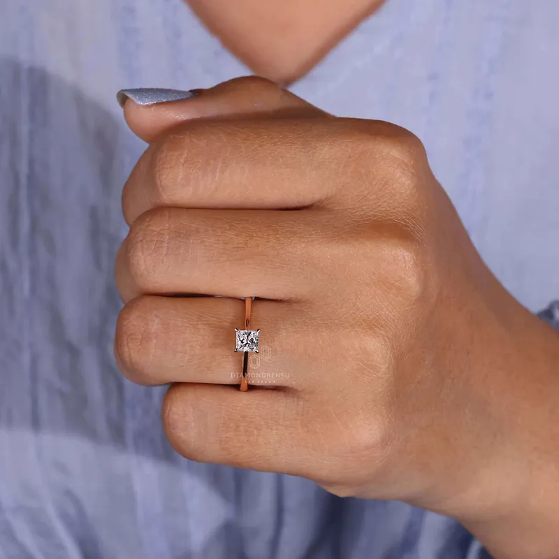 Princess Cut Diamond Ring, Lab Grown Diamond Solitaire Engagement Ring vy 7