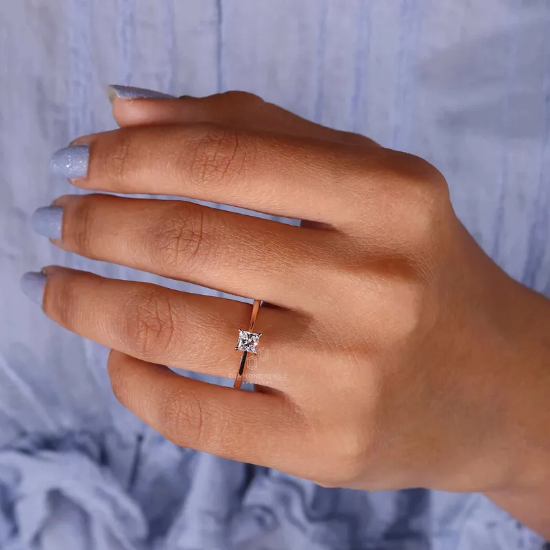 Princess Cut Diamond Ring, Lab Grown Diamond Solitaire Engagement Ring vy 8