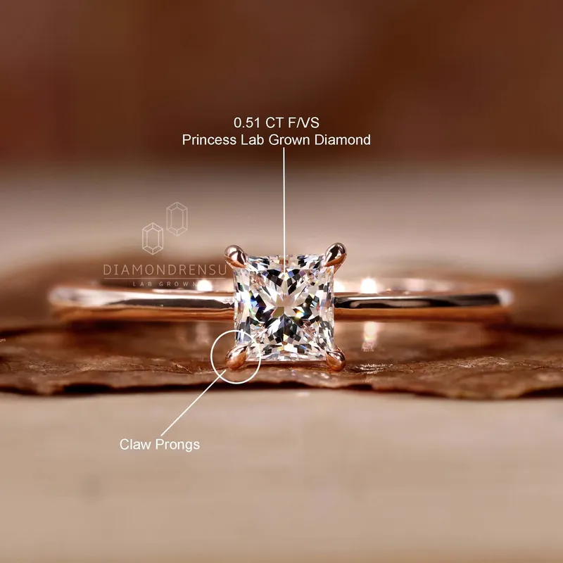 Princess Cut Diamond Ring, Lab Grown Diamond Solitaire Engagement Ring vy 9