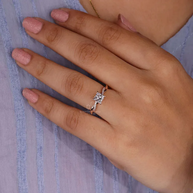 Princess Cut Lab Created Diamond Twisted Shank Engagement Ring vy 4