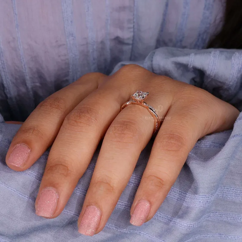 Princess Cut Lab Created Diamond Twisted Shank Engagement Ring vy 2