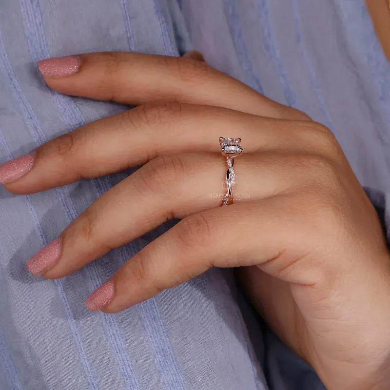 Princess Cut Lab Created Diamond Twisted Shank Engagement Ring vy 8