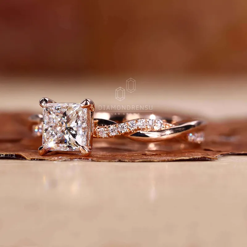 Princess Cut Lab Created Diamond Twisted Shank Engagement Ring vy 5